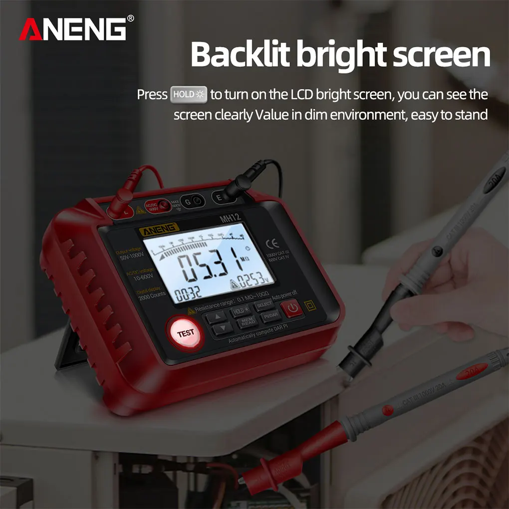 ANENG 10GΩ Backlight Megohmmeter Earth Ground Resistance Measurement Meter Auto Range Data Hold Button Operation Tester