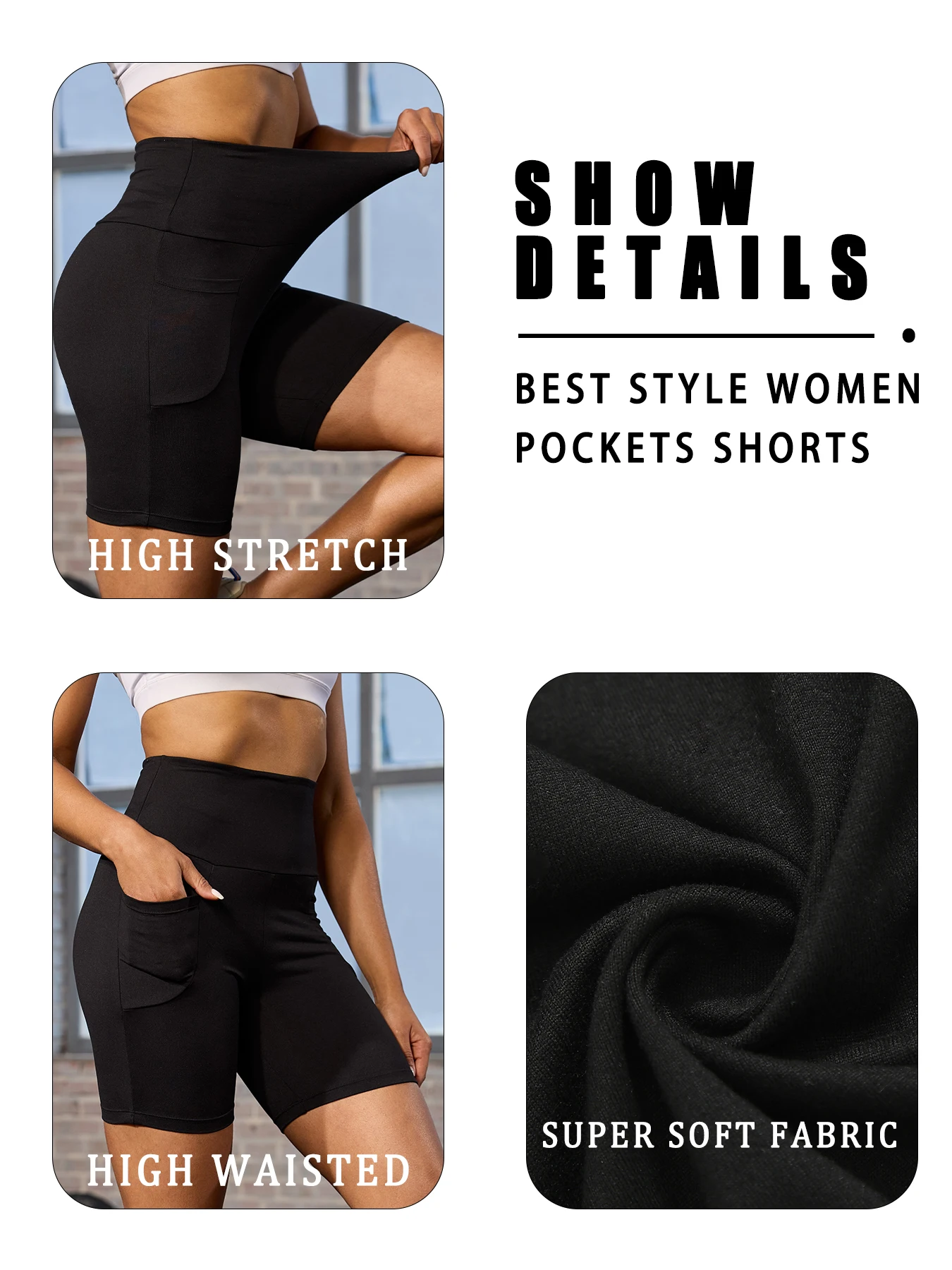 High Waisted Biker Shorts For Women With Pockets Super Soft No See Through Workout Running Yoga Athletic Push Up Gym