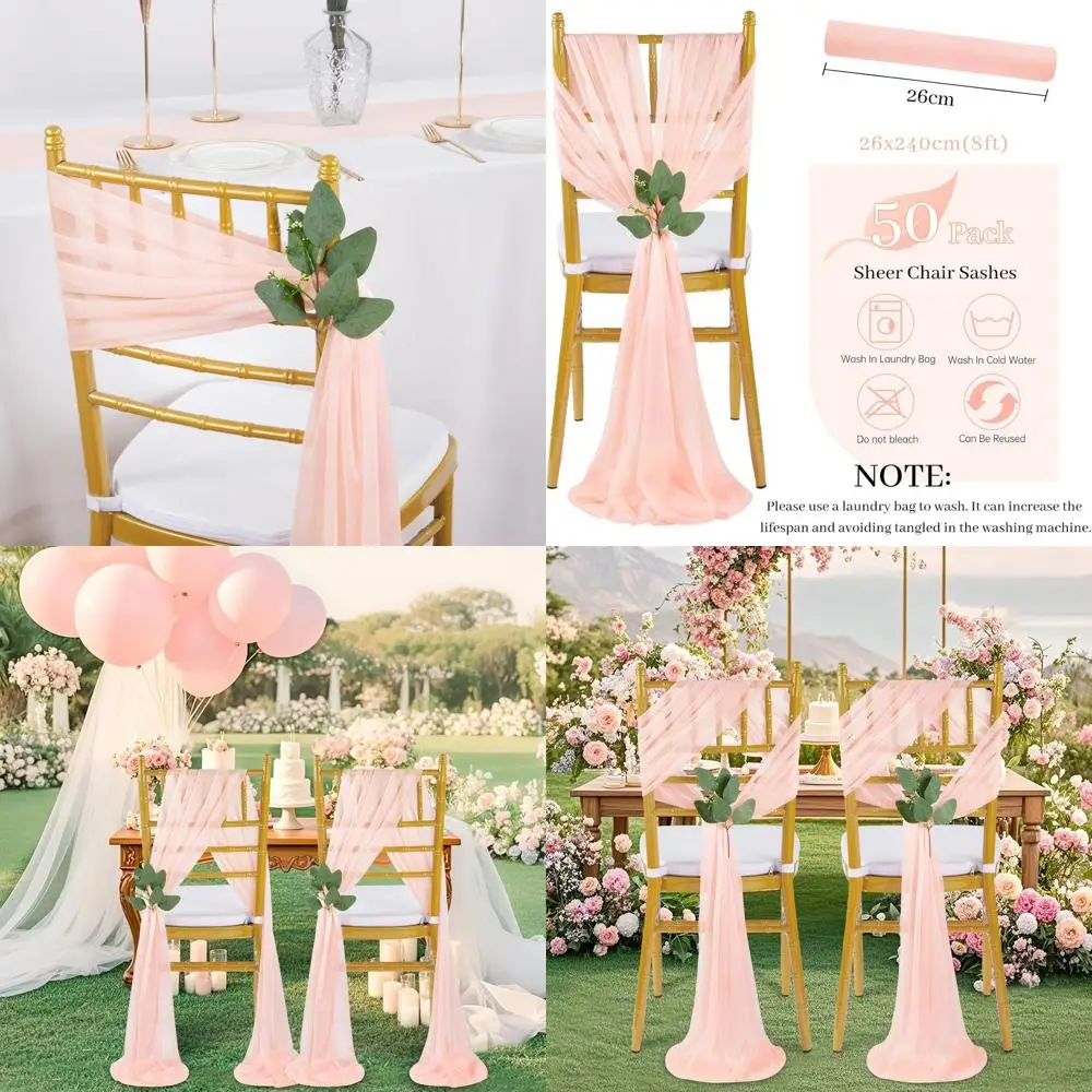 

50PCS Tulle Chair Sashes for Wedding and Party Decorations: Sheer Aisle Bows for Elegant Events