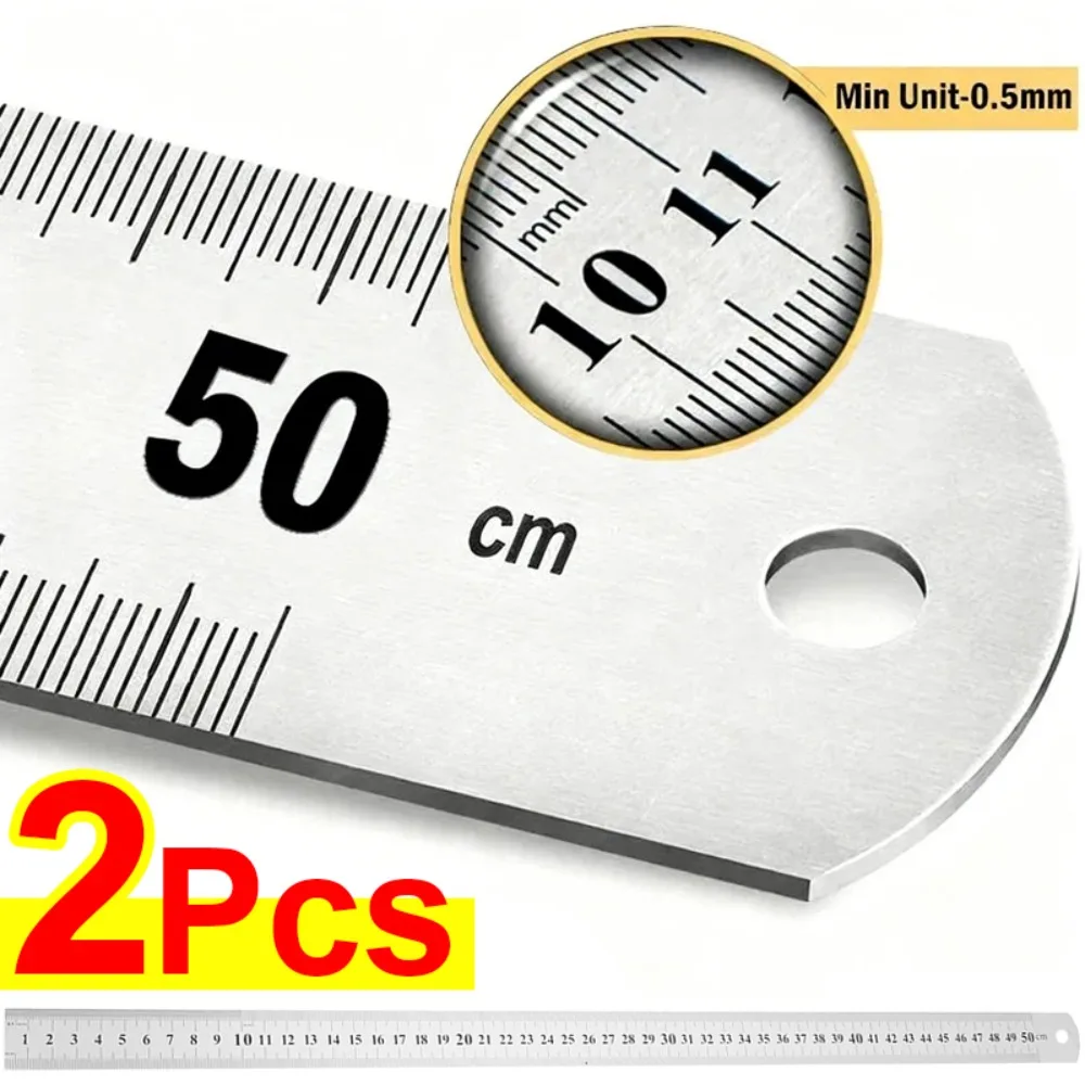 50cm Stainless Steel Metal Straight Ruler Double Sided Precision Measuring Tool Metric Ruler DIY Drawing Centimeter Inches Scale