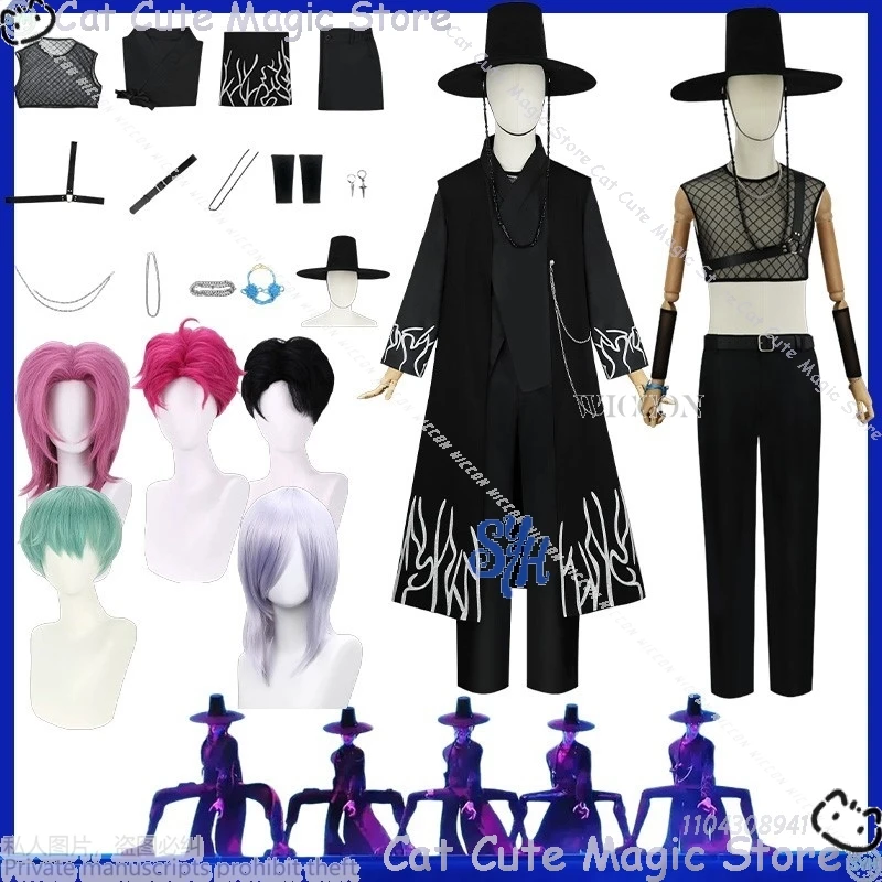 

Saja Boys Косплей Аниме Фильм Kpop Demon Полный комплект Высокое качество YOUR IDOL Черный гот Вампир Корейский костюм Хэллоуин 코스프레 Comic Con