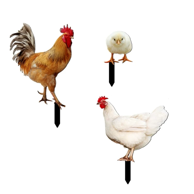 3pcs Acrylic Yard Signs Chicken Garden Stakes Outdoor Decoration for Lawn Garden Yard Animal Ornaments Ground Insert