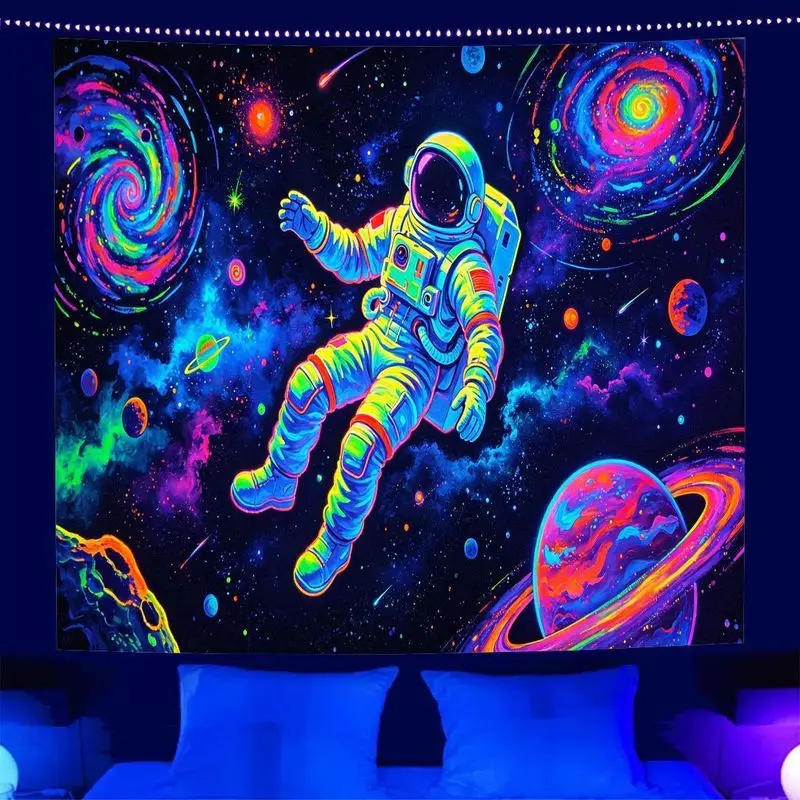 VIKAMA Cyberpunk Neon Astronaut Starry Sky Tapestry Galaxy Background Wallpaper Room Decoration Home Decoration