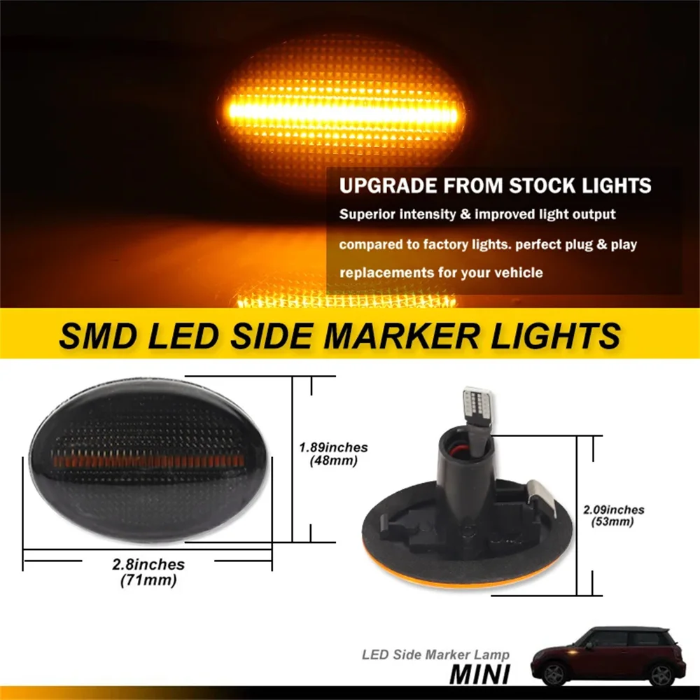 العنبر متسلسل LED المصد الأمامي للسيارة الجانب ماركر بدوره أضواء الإشارة لميني كوبر R55 R56 R57 R58 R59 الحاجز مضيئة مصابيح 12 فولت #4
