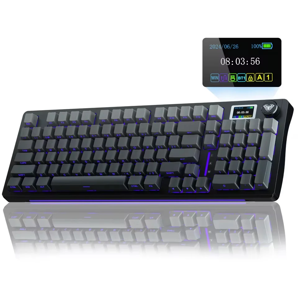 AULA S98pro Wireless Mechanical Keyboard Gasket Hot-swap Gaming Keyboard with Mini TFT Color Screen and Multi-function Knob
