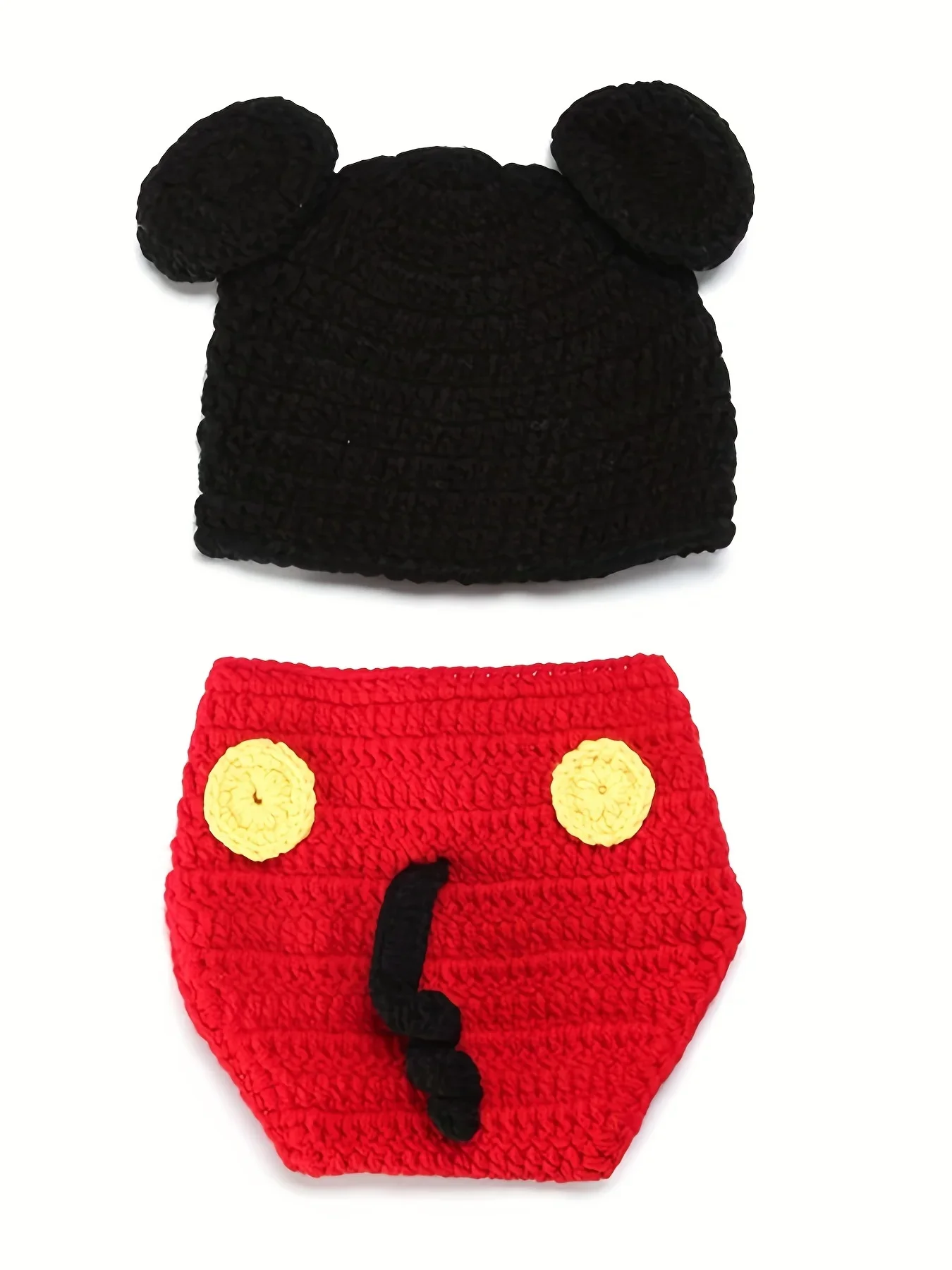 

Adorable Cartoon Mickey Baby Knit Hat & Romper Set Cozy & Photogenic Baby Boy Girl Dress Romper Outfit Baby Costume Hand-knitted