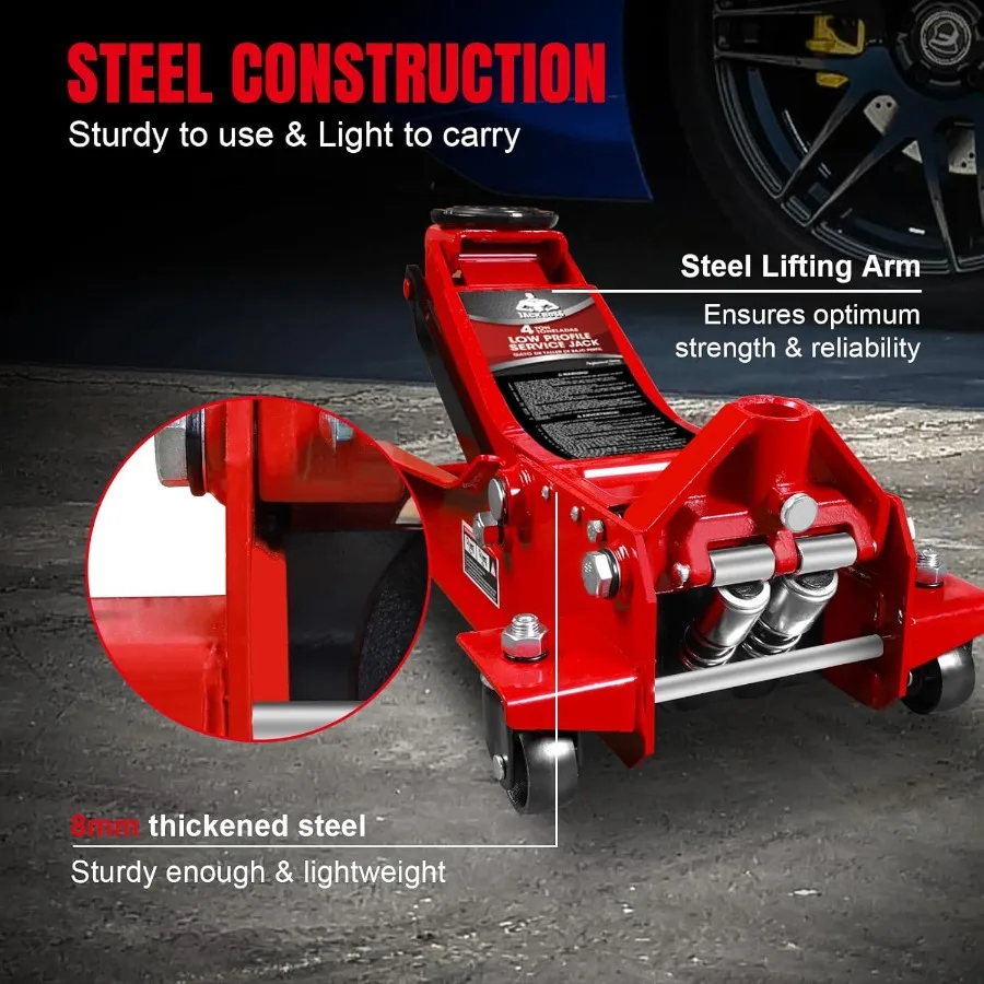 Martinetto da pavimento idraulico da 4 tonnellate Martinetto da pavimento a basso profilo con pompa di sollevamento rapido a doppio pistone Capacità 4 tonnellate 8 800 libbre Rosso