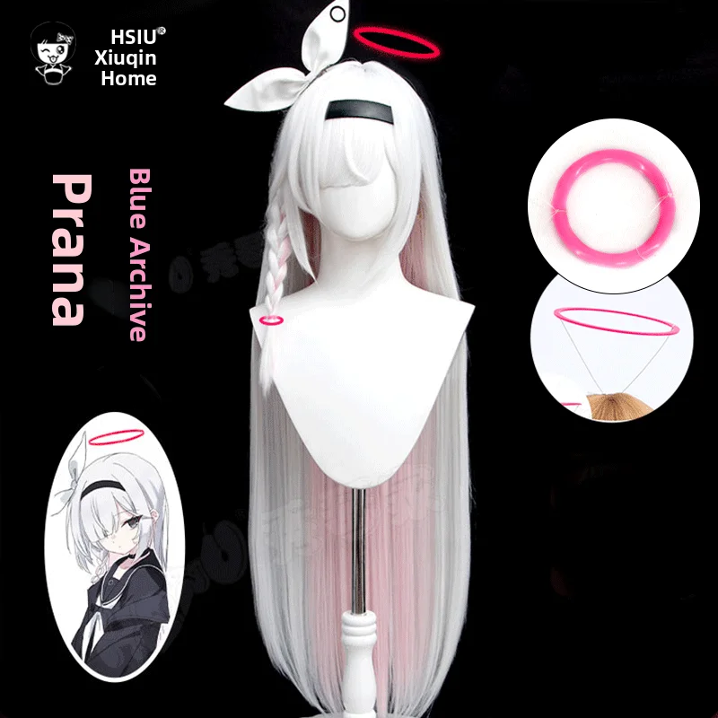 Prana Cosplay Wig Blue Archive Hair Accessory Braided Style  Decoration Game Character Props Realistic Synthetic Hairpiece
