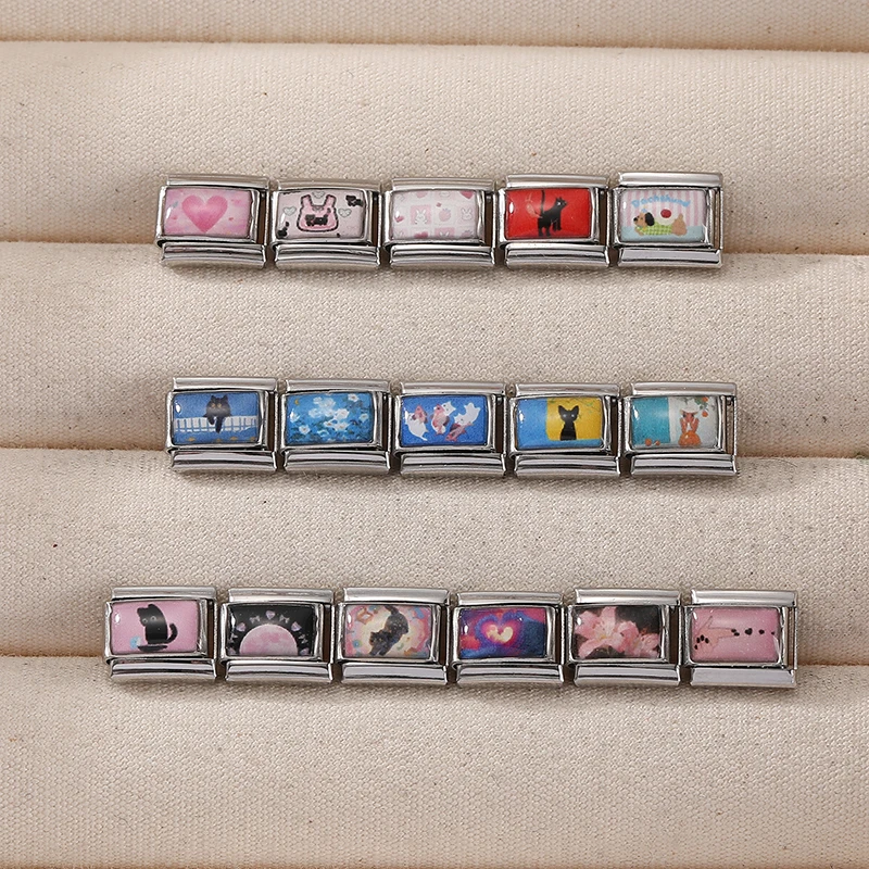 Y2K Niedliche Katzen, Hunde, Blumen, Hasen, Herzen Italienische Charms Passend für 9mm Edelstahl Damen Herren Armband DIY Schmuckherstellung Großhandel – Detail 8