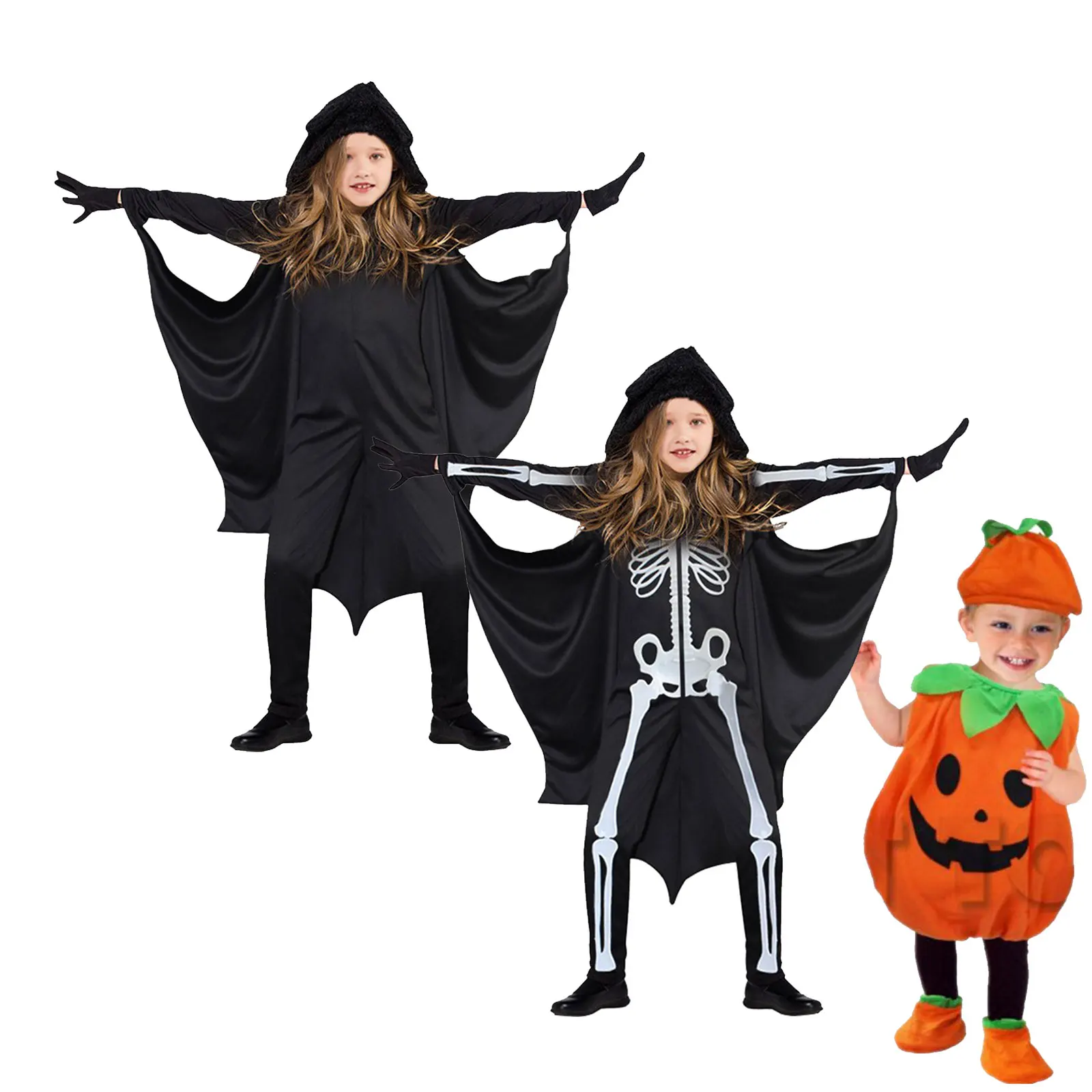 

Костюм на Хэллоуин для маленькой принцессы, косплей, тыквенный череп, летучая мышь, милая одежда, детское сценическое шоу, маскарадная вечеринка, нарядное платье