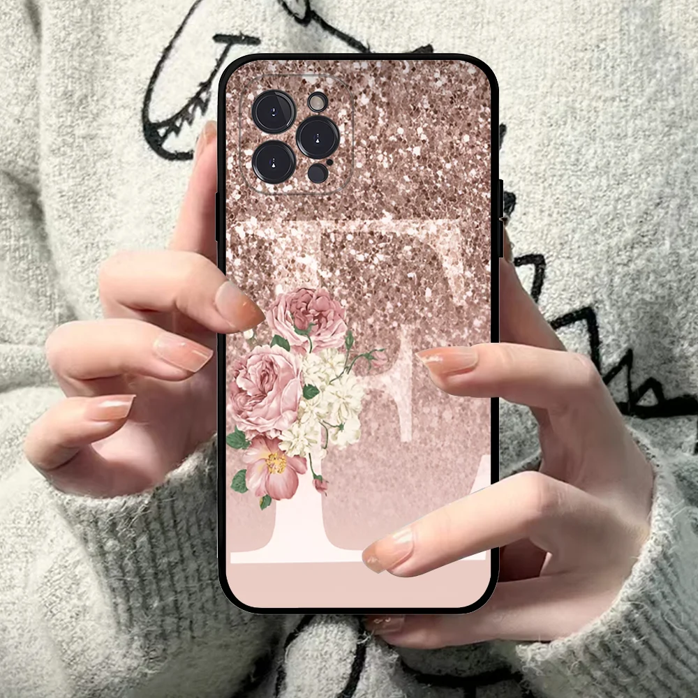 Letter Pink Shiny M R Clear Case Etui na telefon Silicone Soft do iphone 15 14 13 12 11 Pro Mini XS MAX 8 7 6 Plus X XS XR Cover