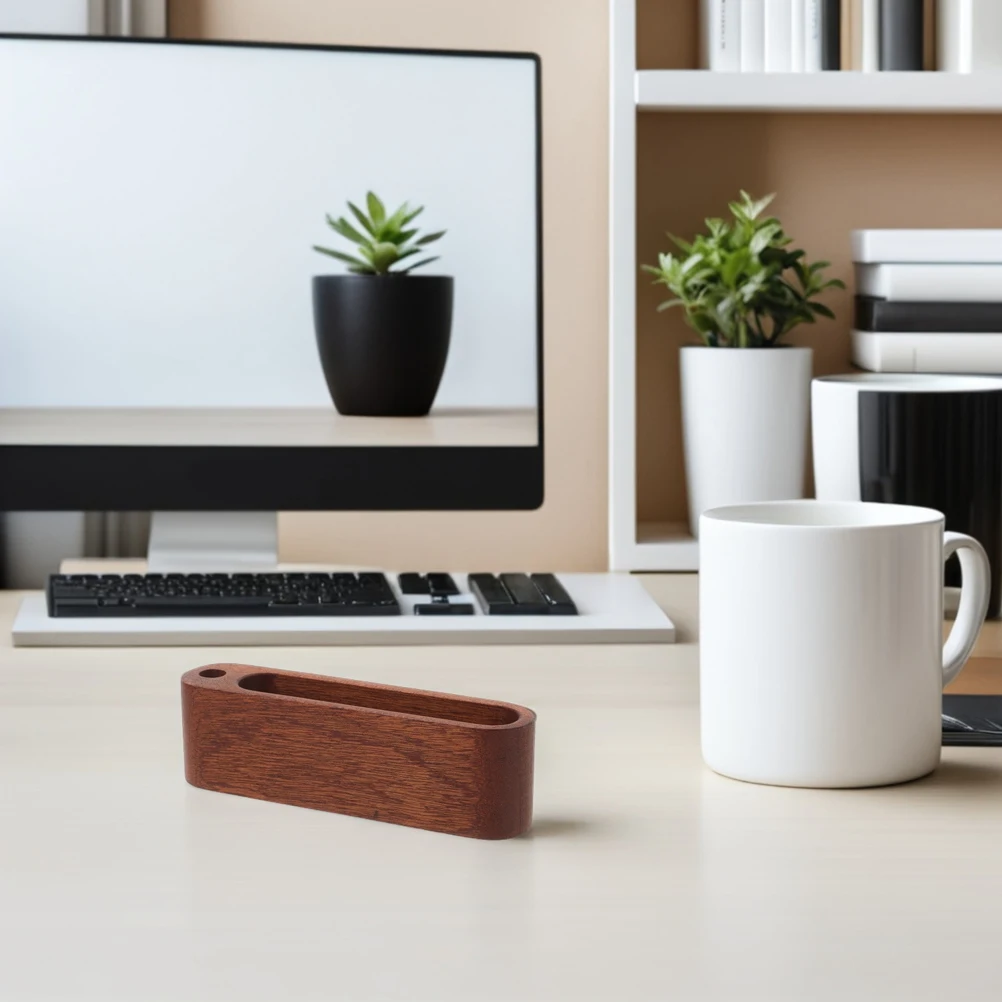 

2pcs Wooden Business Card Holder Beech Wood Desktop Organizer For Office Home Natural Grain Stand With Pen Slot Storage