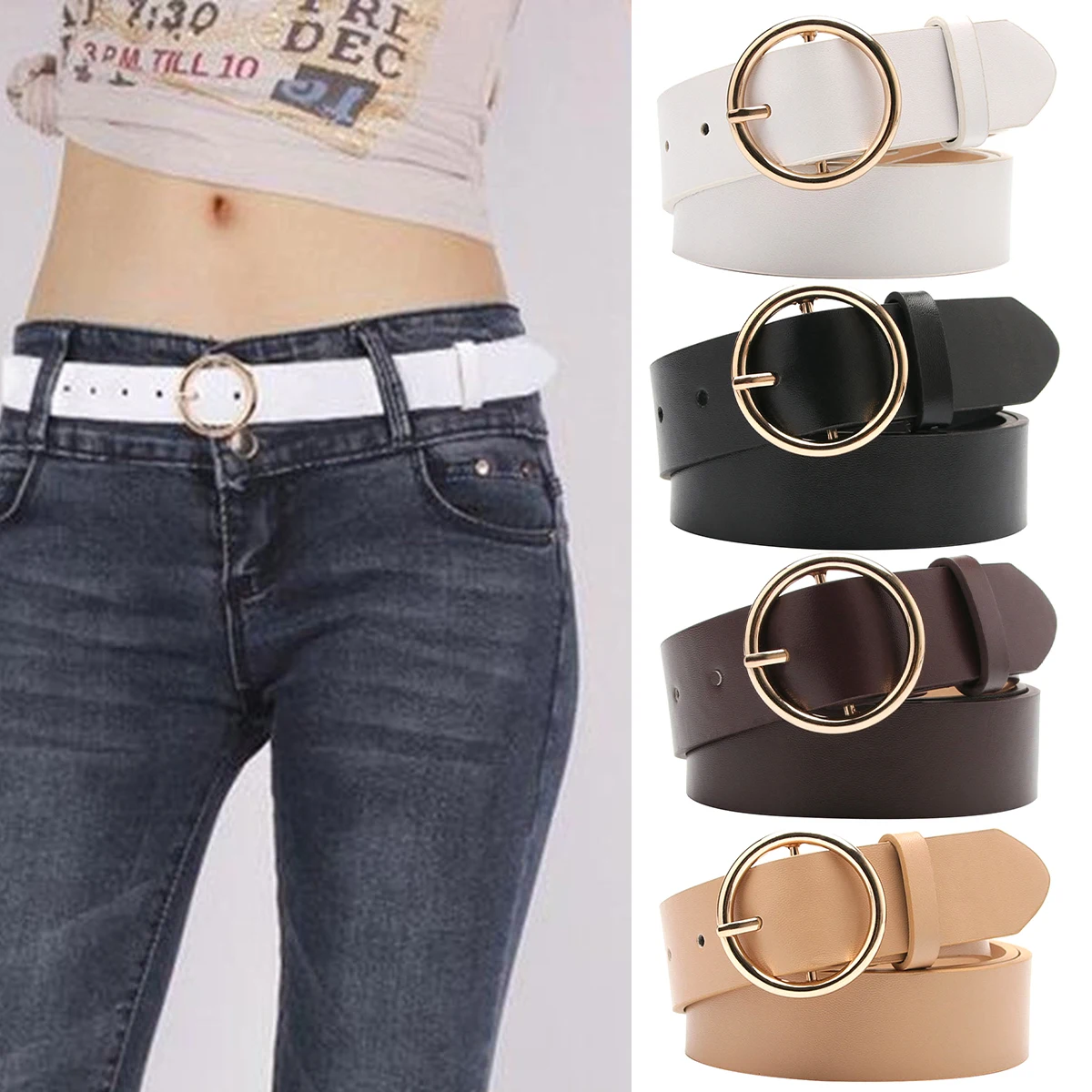 

Women's Round Buckle Waistbelt Casual Simple Clothing Versatile Trend Jeans Accessories Belt