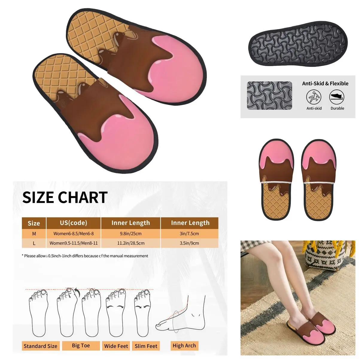 

Nutty Chocolate Ice Cream Waffle 6 Men Women Furry slippers,Leisure pantoufle homme Home slippers