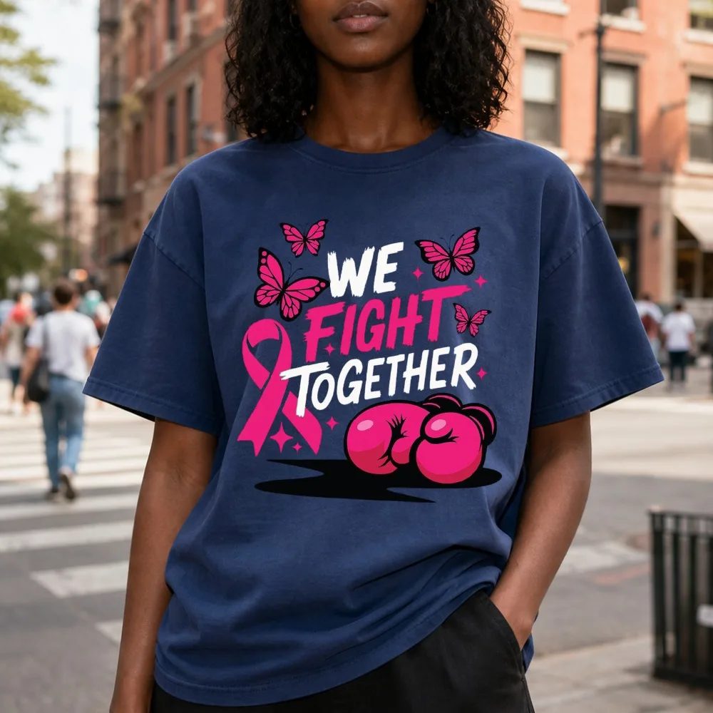 We Fight Together T Shirt Breast Cancer Awareness Pink Ribbon Boxing Gloves Butterfly Graphic Tee Women Warrior Support Tops