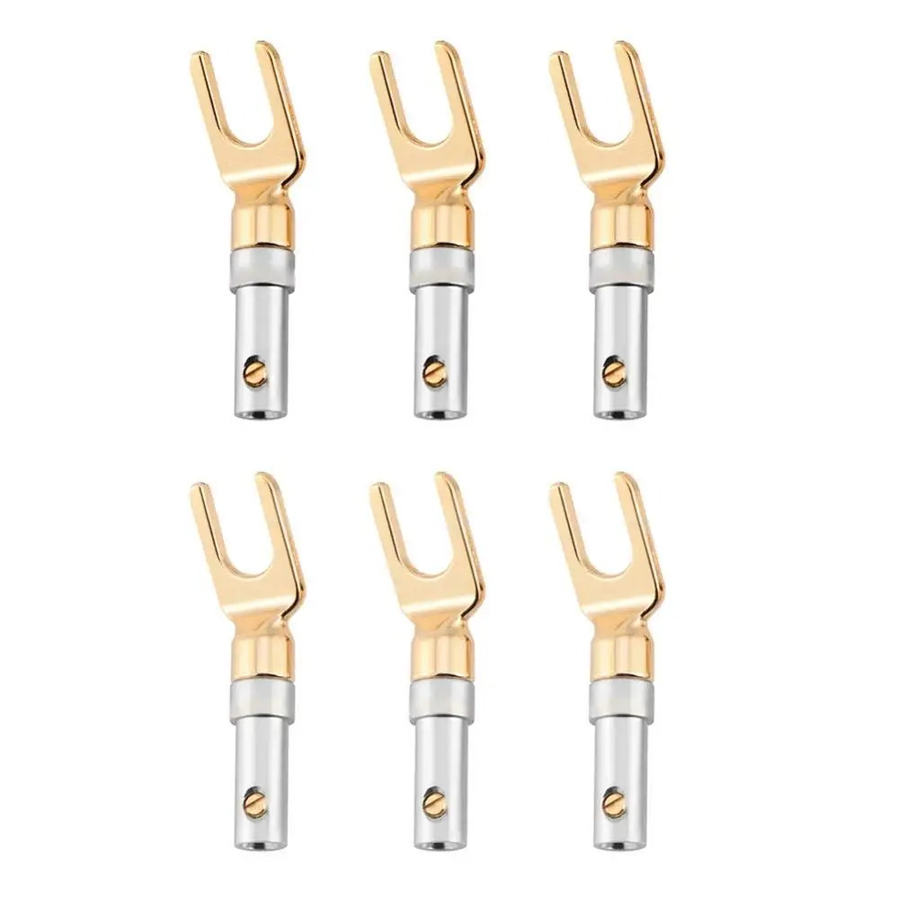 

100pcs "U" "Y" Banana Plug Conenctor Gold plated Spade Speaker Banana Plugs Audio Screw Fork Connectors Adapter