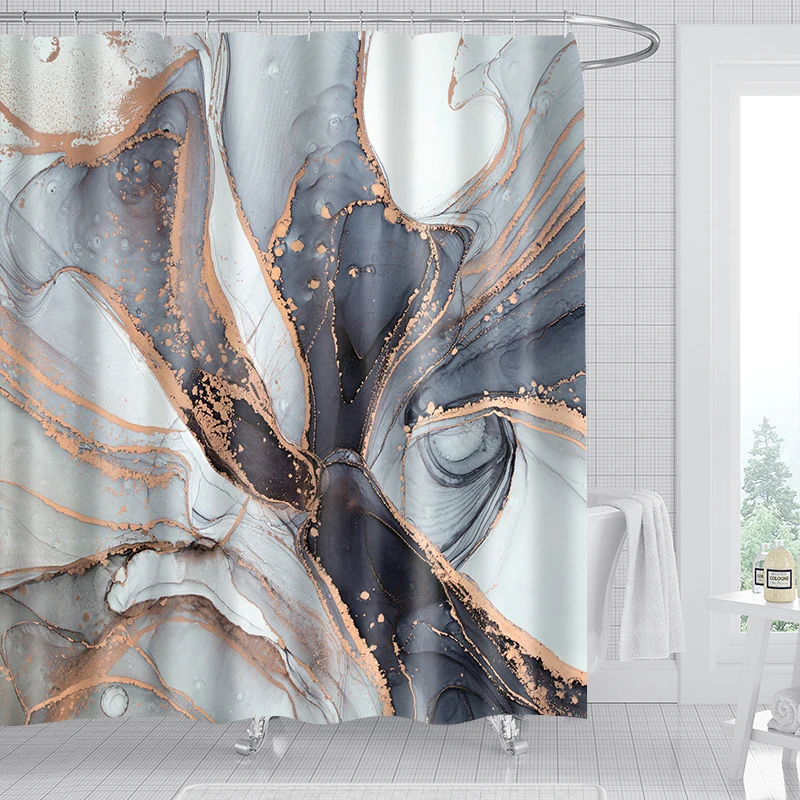 1/4pcs Crackle Marble Shower Curtain Set Bathroom Curtain with Hooks Polyester Printed Shower Curtain Bathroom Partition Decor