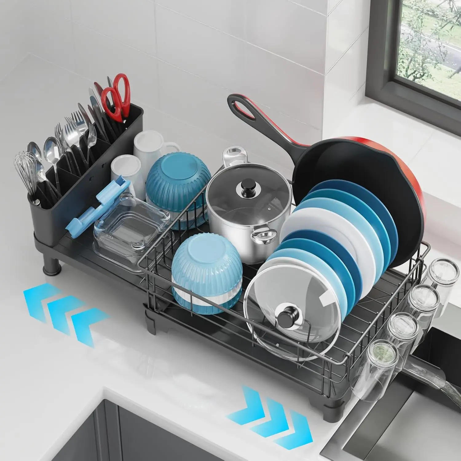 Dish Drying Rack Large Expandable for Kitchen Counter Black