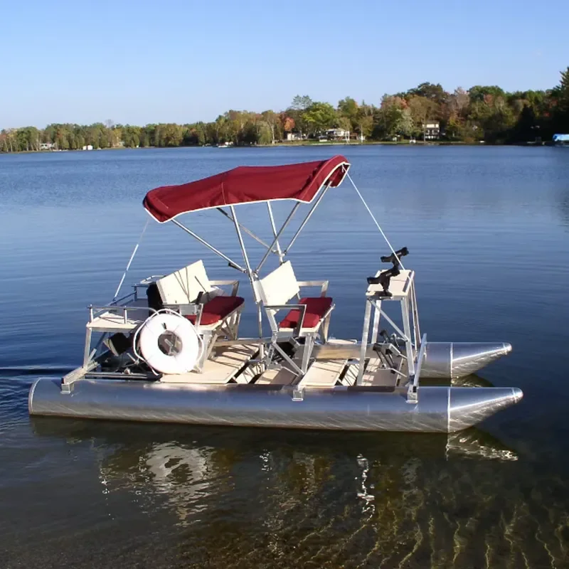 Kinoecan Fully Welded Aluminum 4-Person Catamaran Boat Small Inflatable Pontoon for Water Sports Enthusiasts