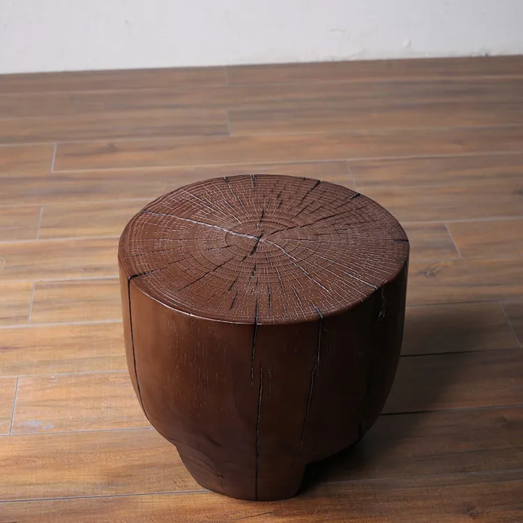 Solid wood stump round coffee table retro style log edge a few round piers corner a few whole wood root carving special-shaped w