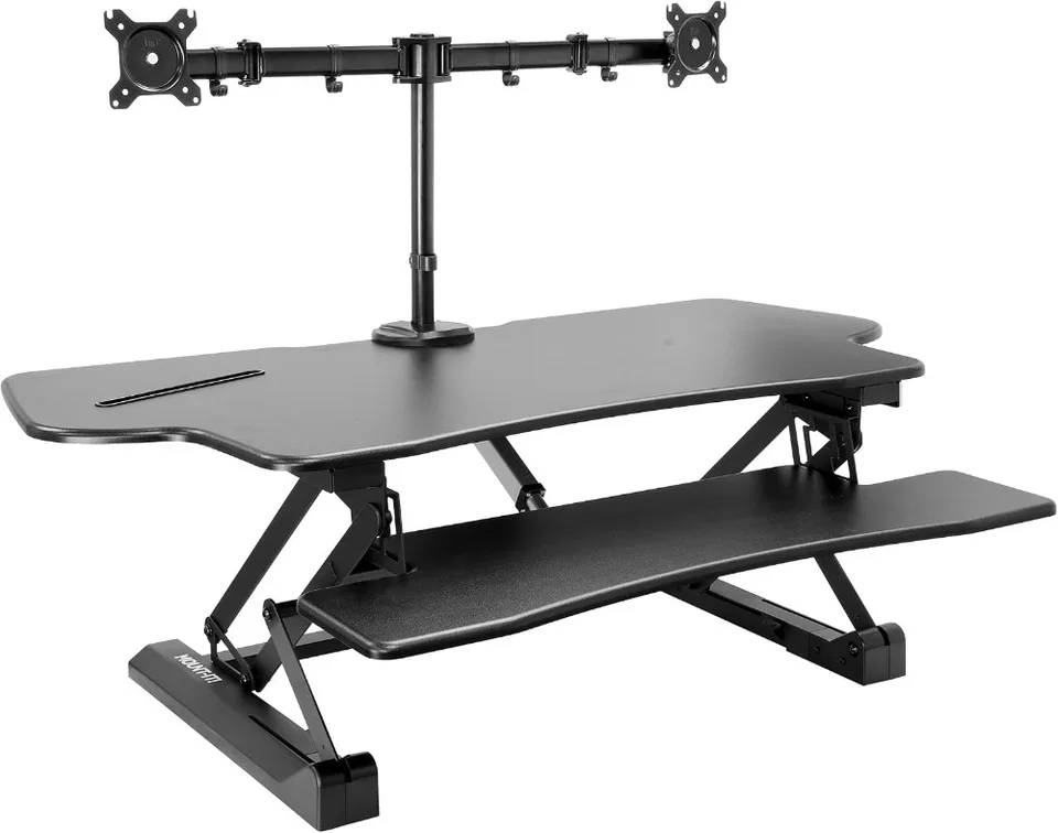Electric Standing Desk Converter with Dual Monitor Arm