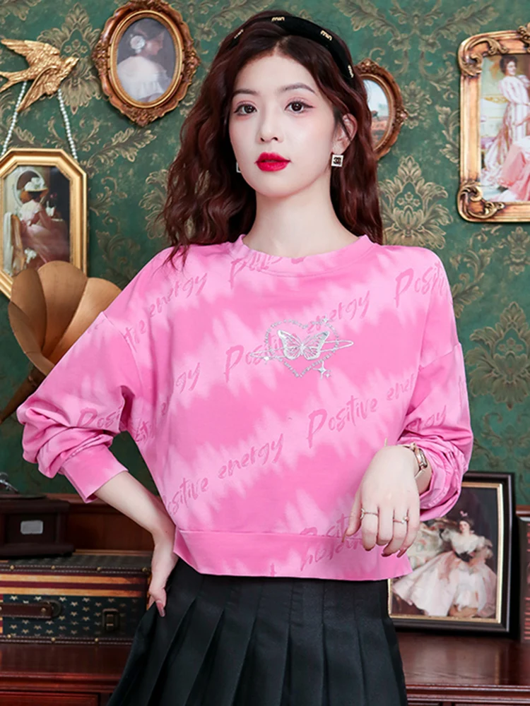 

Faionable Long Sve Tie Dye Print Sweatirt Women's Spring New Sle Slimming Casual Top Comfortable Cotton Inner Liner