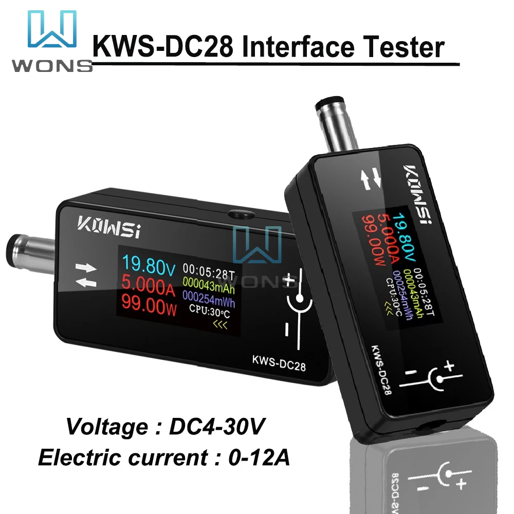 KWS-DC28  Voltage Current Tester DC 4-30V 0-12A Digital Voltmeter Ammeter  Interface Tester  Battery Capacity Detector 0.96 Inch