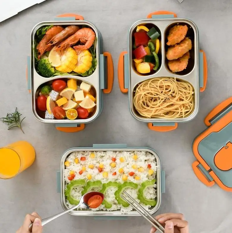 bento 3-слойный офисный портативный стол из нержавеющей стали с столовыми приборами для взрослых, изолированный обед