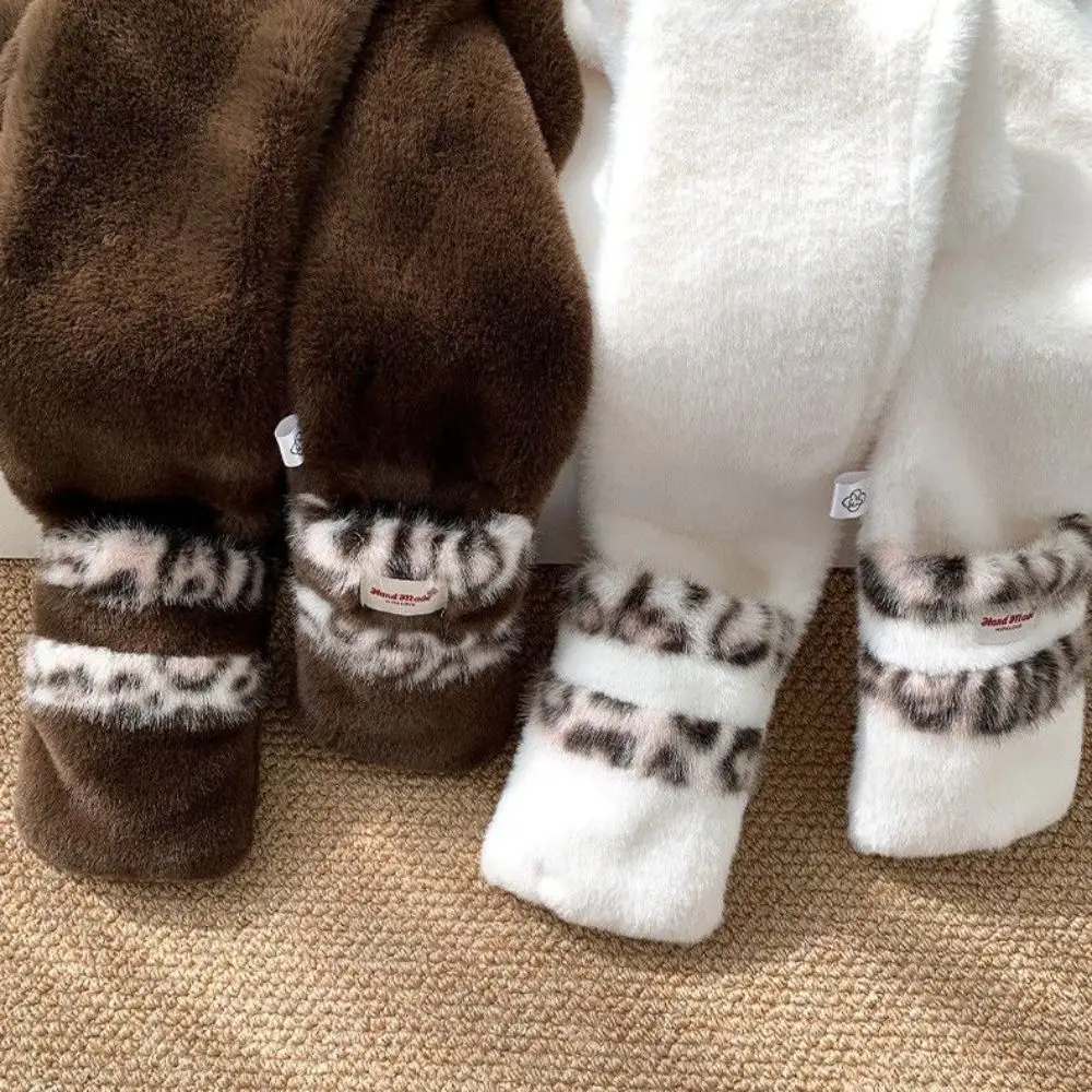 Leisure Ear Protection Plush Bear Ears Hat Three-in-one Bib Scarf Hat Gloves Set Faux Rabbit Fur All-match Winter Beanie Outdoor
