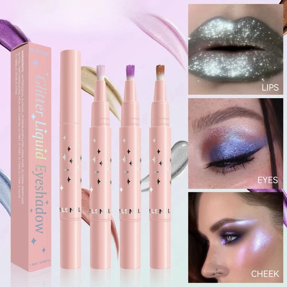 ブラシ付きリキッドアイシャドウ スパークル横たわっているカイコペン 真珠光沢のある光沢のあるハイライター 回転グリッター リップグロス アイシャドウ スティック