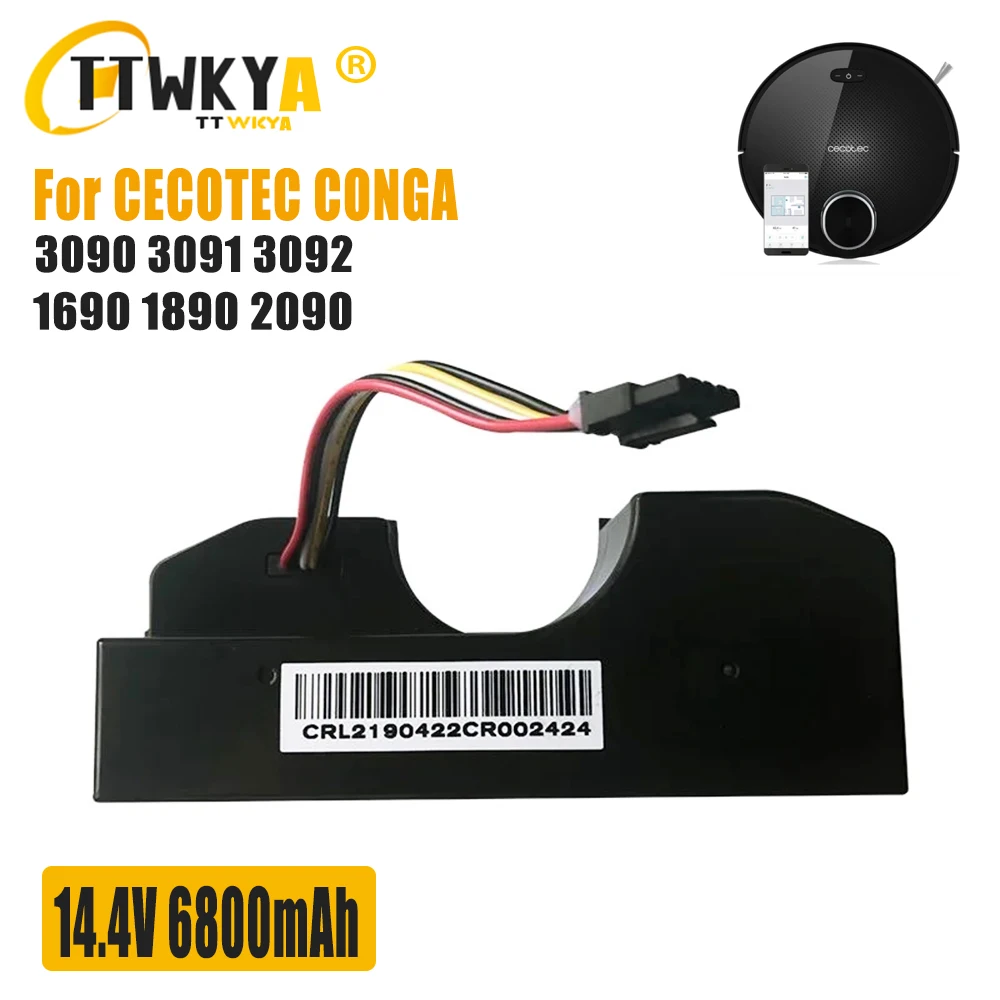 Vacuum Battery For CECOTEC CONGA 3090 CONGA 3091 CONGA 3092 Fits 05173 6800mAh / 44.40Wh 14.80V Li-ion