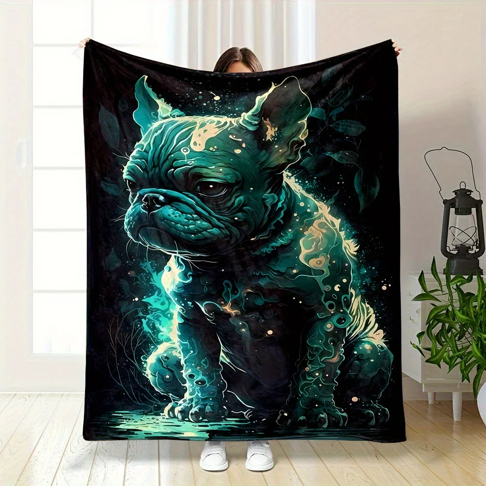 Large Aesthetic Dog Portrait Blanket Tapestry Pet Lover Gift Throw Cozy Blue Teal Giant Decor Blanket for Sofa Couch