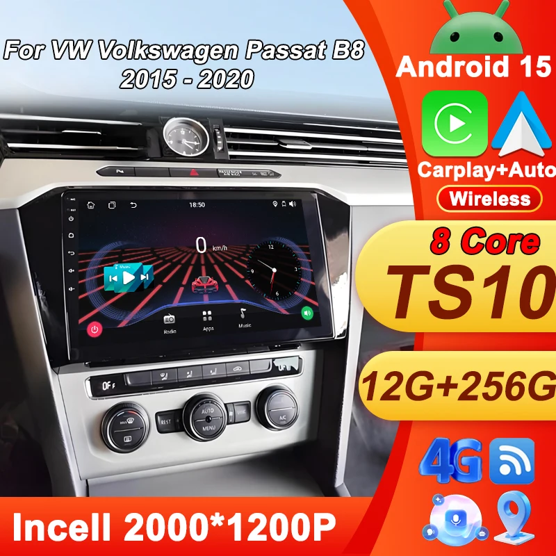 

2 Din Car Radio Multimedia Video Player For VW Volkswagen Passat B8 2015 - 2020 Android 14 Carplay Autoradio GPS 4G Wifi 8 Core