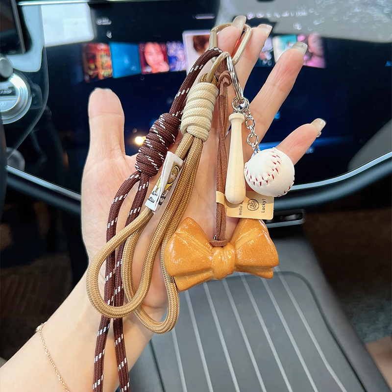 Handwoven Rope, Bagel, Baseball, Alkaline Water, Knot, Keychain, Decorative Chain, Alkaline Water, Bread, Handmade Personalized