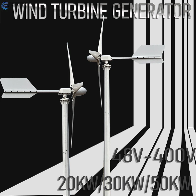 Free Energy 50000W Horizontal Axis Windmill Wind Turbine 48V 220V 380V High Power Wind Turbine Generators with Grid Tie System