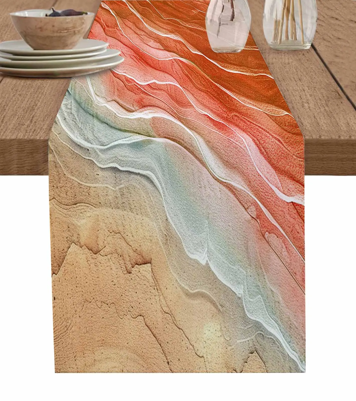 

Ocean Waves Beach Waves Orange Gradient Table Runners for Wedding Kitchen Dining Table Decor Coasters Home Tablecloth Table Mat