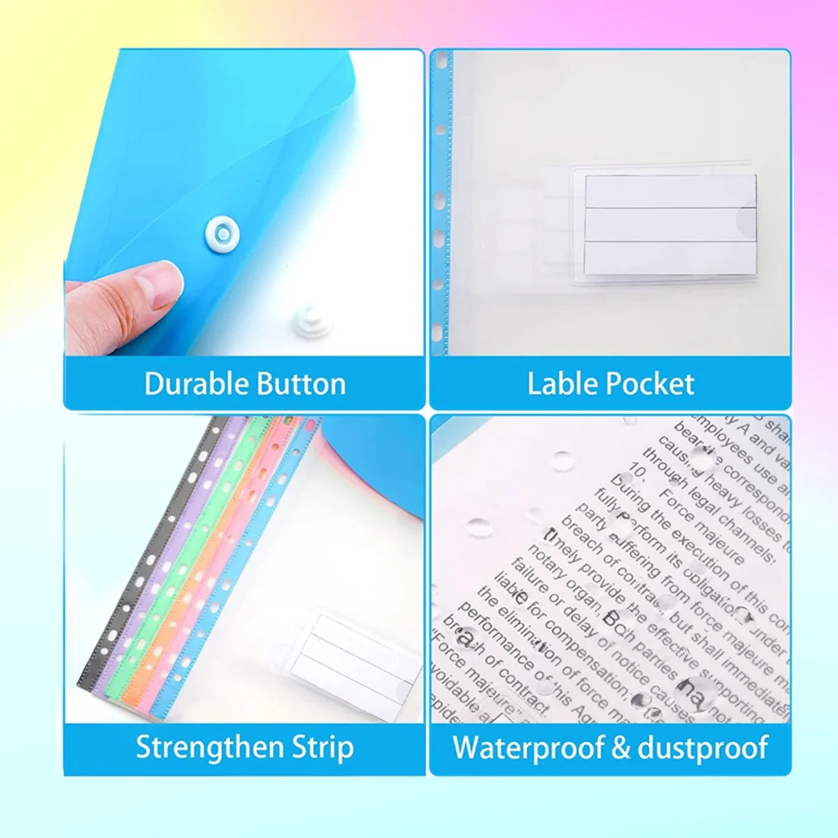 6PCS A4 File Folder With Snap Plastic Wallets Portable Document Organizer Poly Envelopes Waterproof Storage Bag Office School