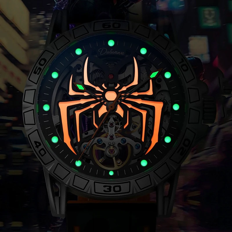 Spider Luminous Dial Men\'s Watches Top Brand Skeleton Automatic Mechanical Original Watch for Man Waterproof reloj hombre