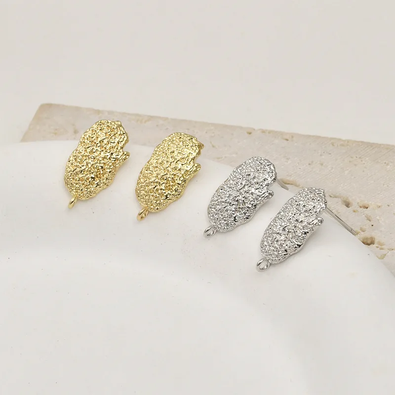 Copper Plated 14k Gold Bag Color Surface Oval Texture with Hanging Silver Needle DIY Self-made Ear Jewelry Accessories Material