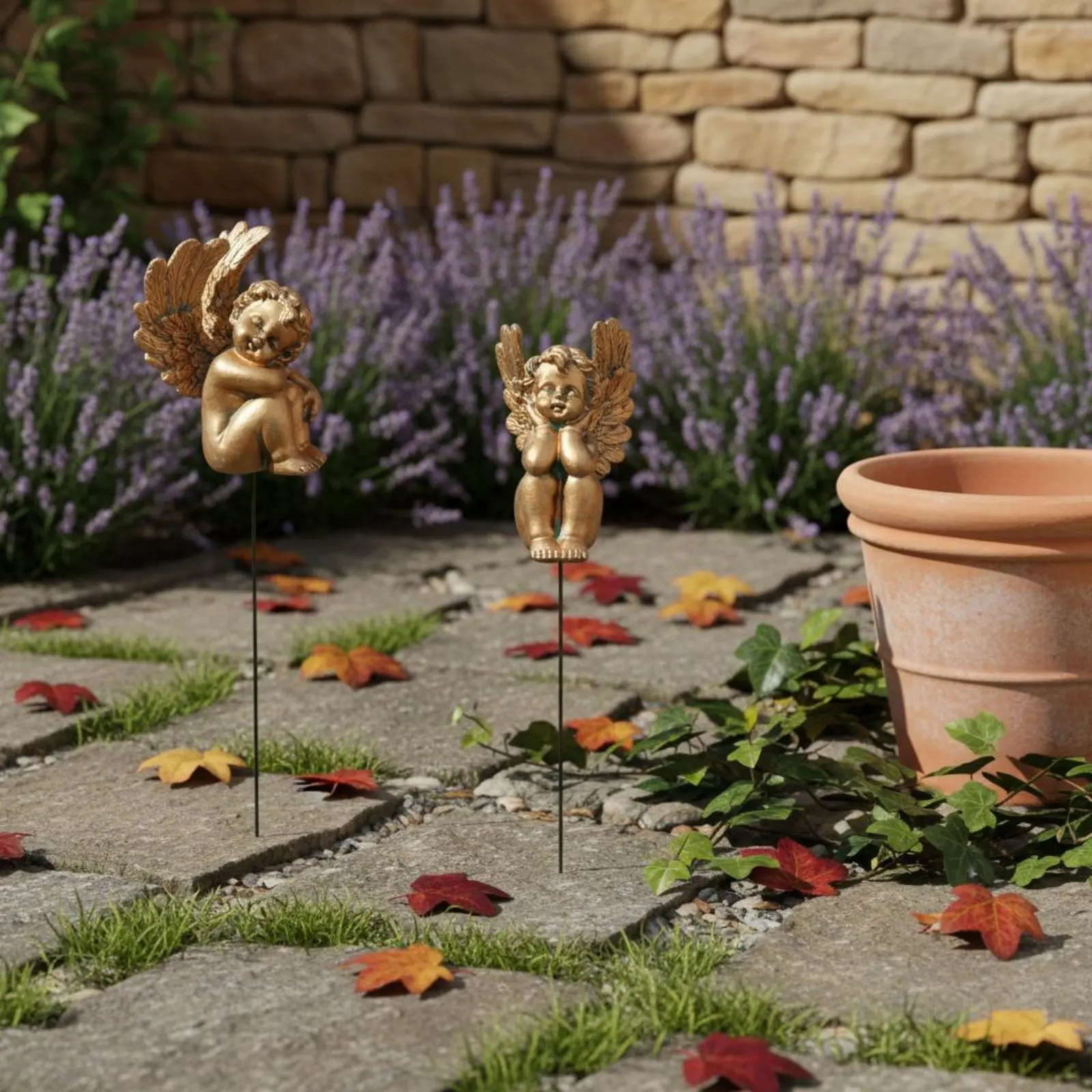 2 Pieces Cherub Garden Stakes Antique Bronze Finish Copper Cherub Figurines Figurine Set Creative Design for Gardeners, Patio