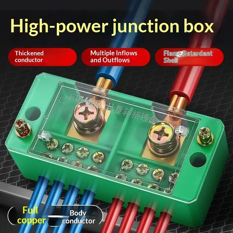 1Pc Fj6 Single Three Phase Electrical Junction Box 2in Outlets 4 6 8 12 16 18 Ports Brass Terminal For Household Distribution