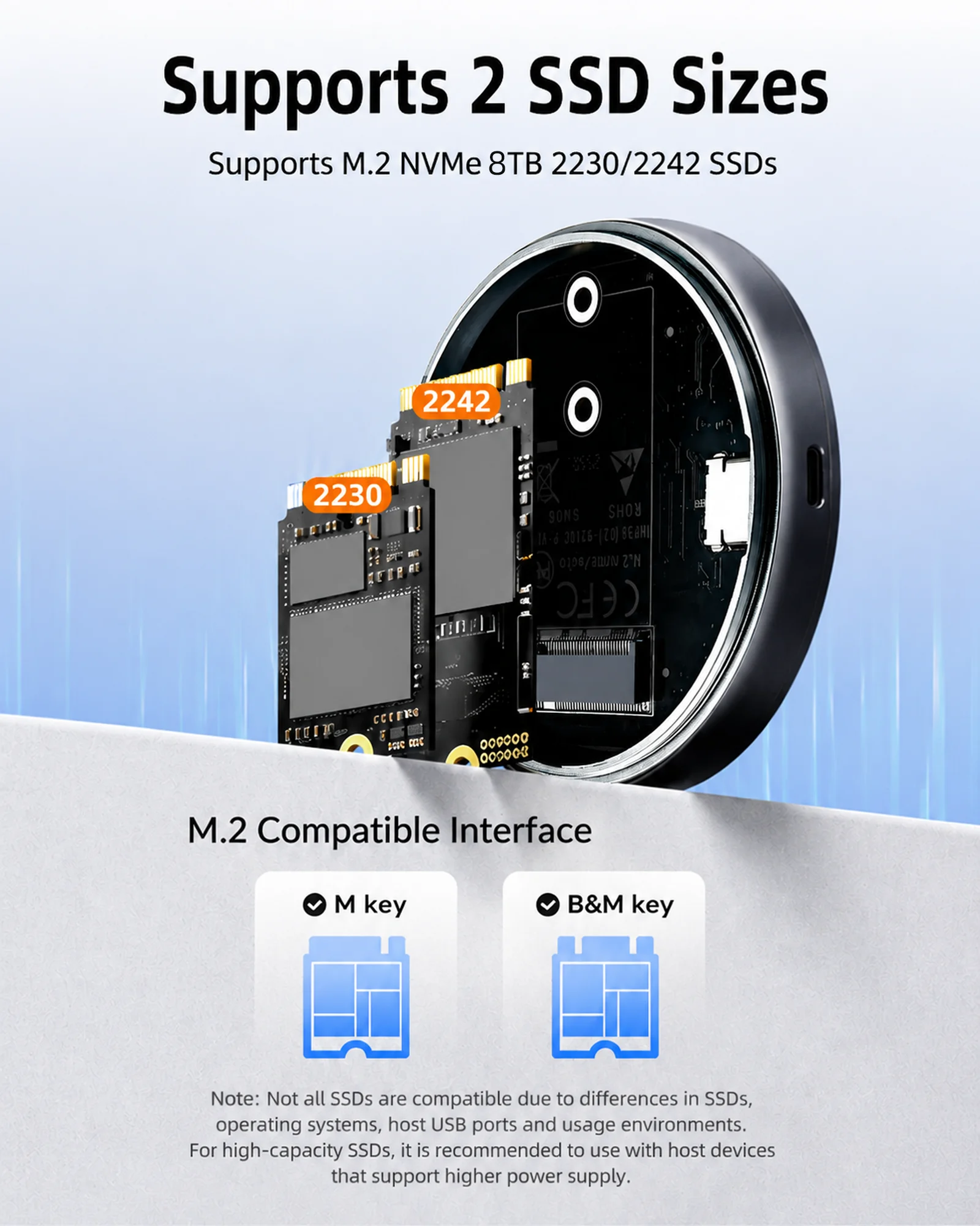 2230 2242 M.2 NVMe SSD-Gehäuse USB 3.2 Gen 2 10Gbps zu NVMe PCI-E M.2 SSD-Gehäuse Externe SSD für Laptop iPhone 16 Pro iPad – Detail 8