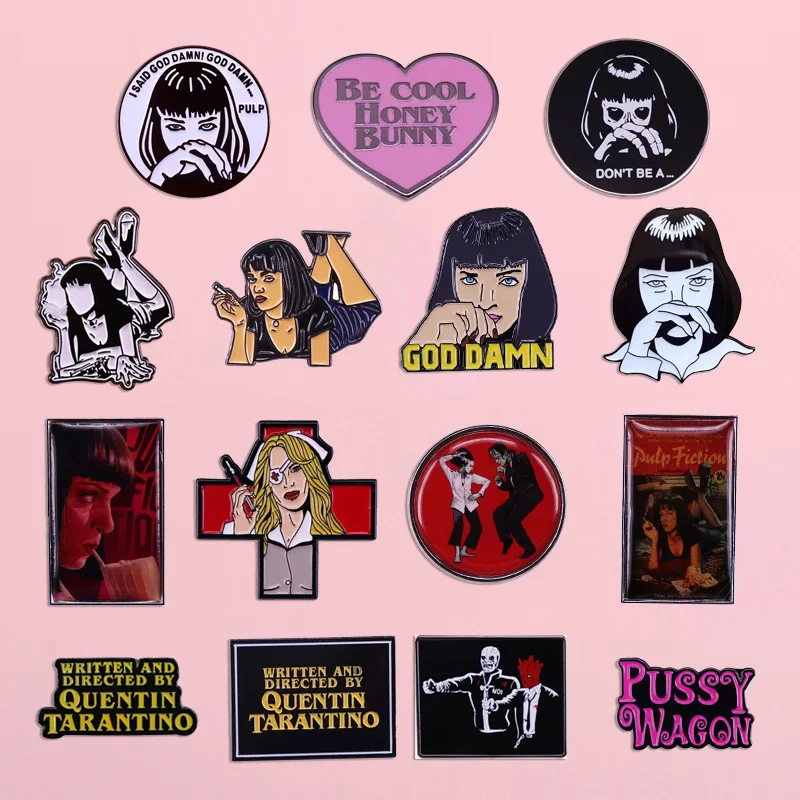 Funny Pulp Fiction Mia Wallace GODDAMN Enamel Pin Punk Horror Movie Metal Badge 90s Retro Brooch Clothing Accessories