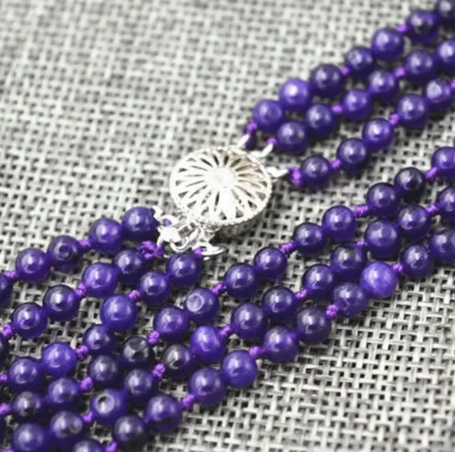 

Fine jewelry NEW Fine jewelry 3 rows 4 mm Russias amethysts bead necklace 17-19 "