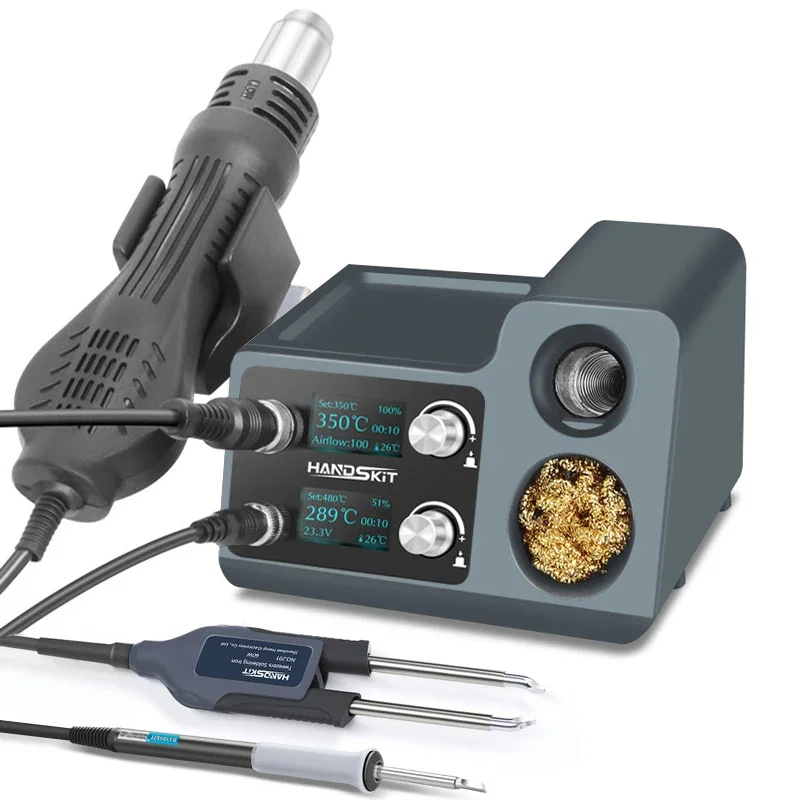 Hot Air Gun T12 Rework Solder Station Digital OLED Electronic SMD With Tweezer Soldering Iron Repalcement Repair Wedling Tool