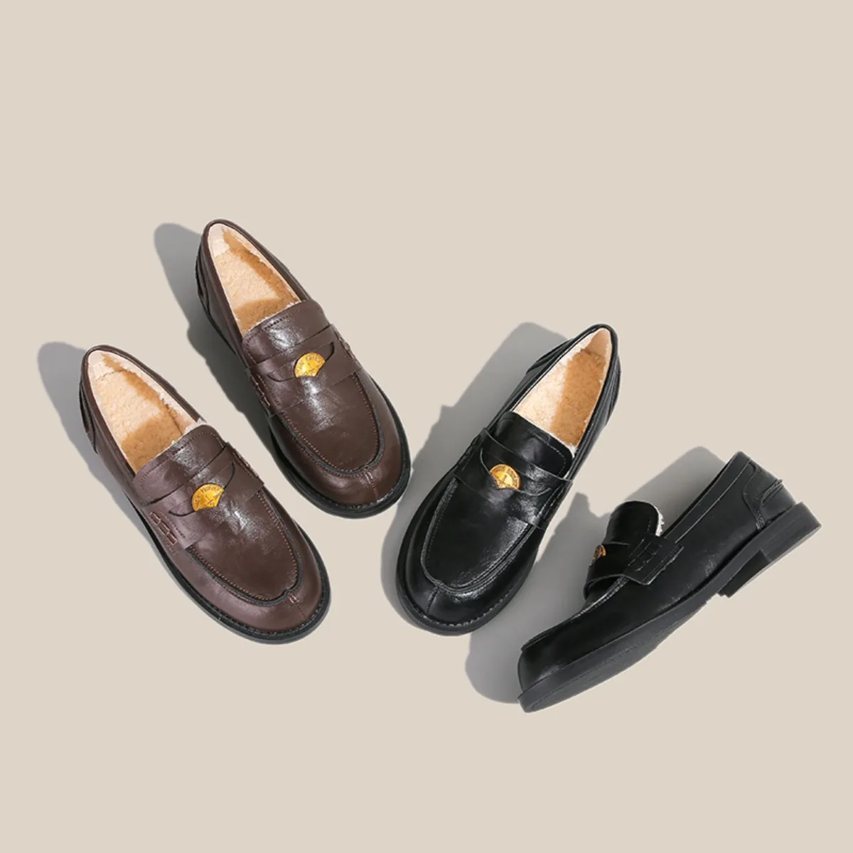 

Retro Women's Leather Loafers - No Heel Slip Flat Shoes, Classic Trendy Design, Comfortable for All Seasons Dress Daily Walking