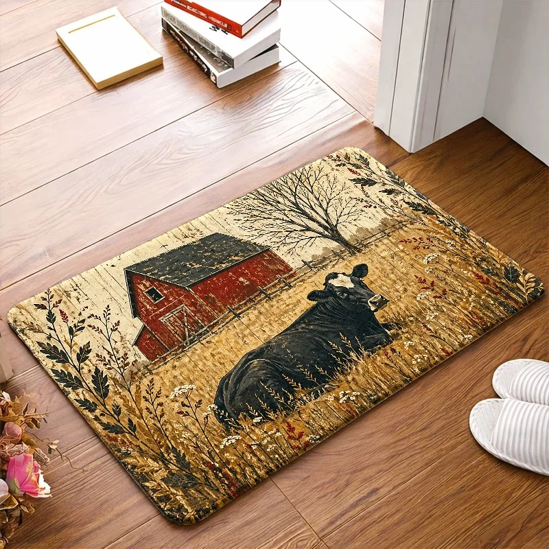 1pc, 2pcs, 3pcs Vintage Farm Cow Barn Pattern Doormats, Bath Durable Stain - Resistant Machine - Washable, Suitable for Living