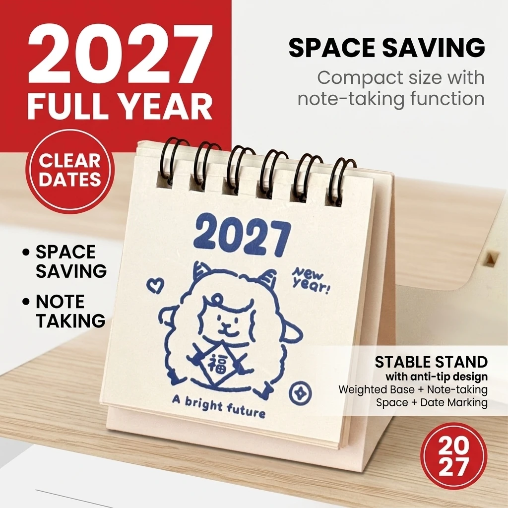 Desktop Calendar Minimalist Office Decor for Students 2027 Mini Standing Planner Thick Cardboard Writable Desk Organizer