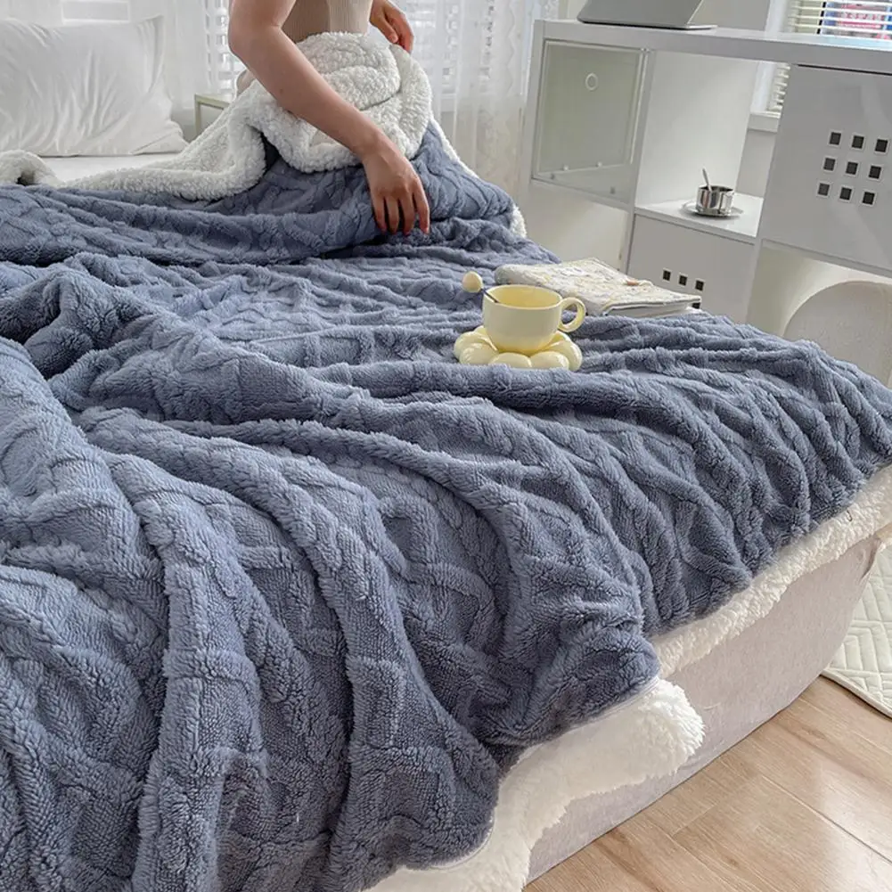 Bed Sheet Blanket Cozy Winter Blanket with Double-sided Fluff Plush 3d Jacquard Design for Office Home for Dormitory for Travel