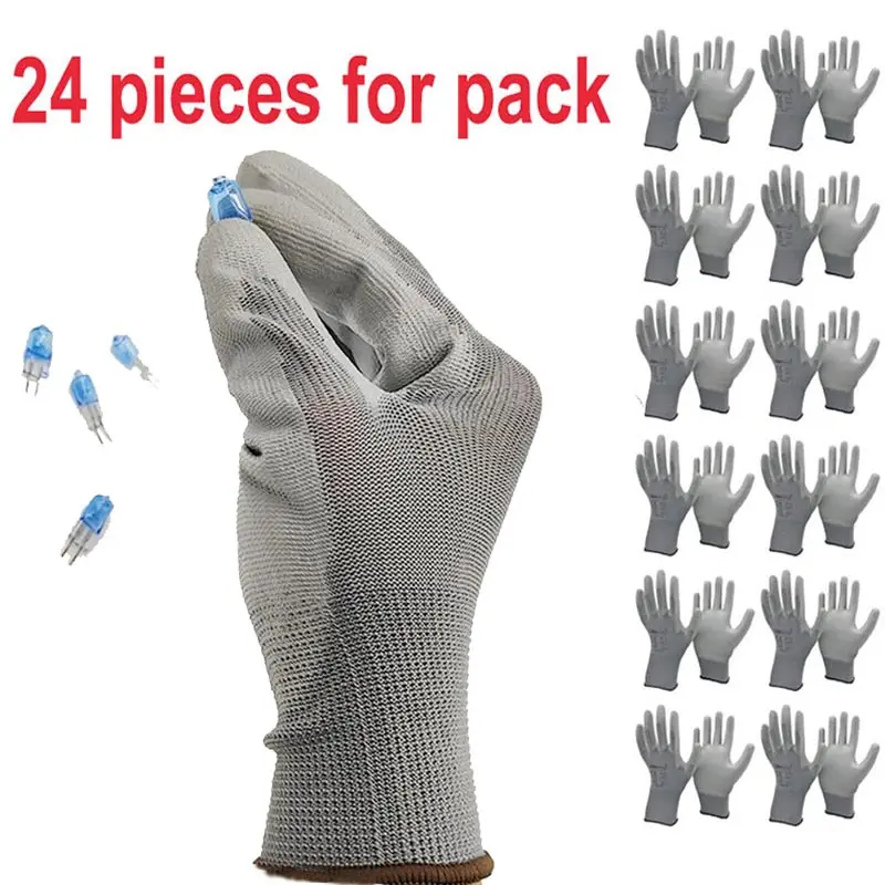 

24Pieces/12 Pairs Knit Nylon PU Rubber Coating Safety Work Glove For Builders Fishing Garden Work Non-slip Gloves